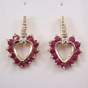 Ruby and Diamond Heart Earrings 14K Yellow Gold